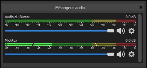 Capture d'écran du mélangeur audio.