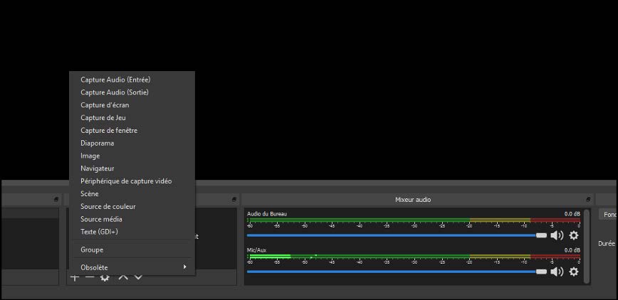 Capture d'écran de l'espace de travail vide de OBS