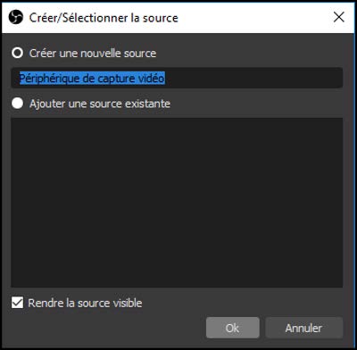 Capture d'écran de la fenetre de sélection de source de OBS