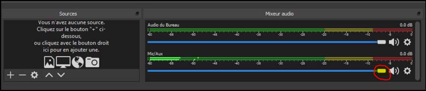 Capture d'écran de l'espace de travail avec le mixeur audio.