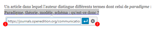 Aperçu fenetre ajout/modification de lien avec indicatif numérique